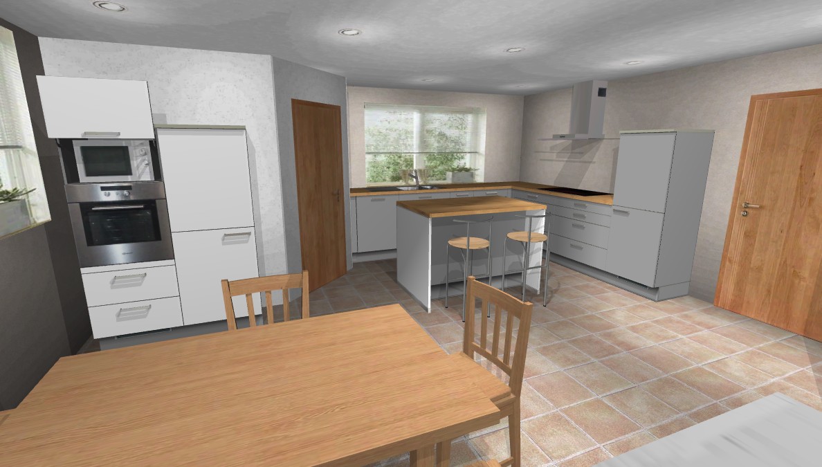 Küche in grau - Essbereich weiß.JPG