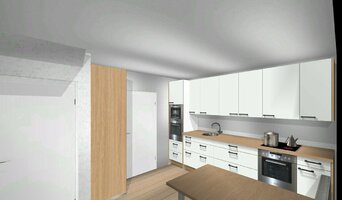 Blick aus Ecke 60 cm Tisch 238 cm Kühlschrank.JPG