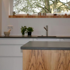 Küche in Olive, Schichtstoff, Kompositstein und Ed