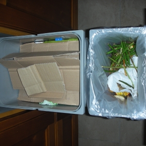 Spülenseite - 30er - zwischen GSP und Spüle - Schublade 2 verbunden mit Auszug 1
Biomüll und Altpapier