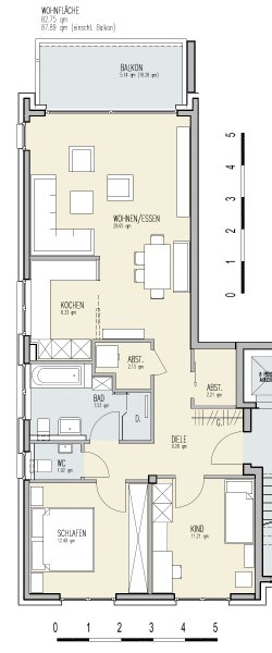 Grundriss modifziert (Nische für Hochschränke)